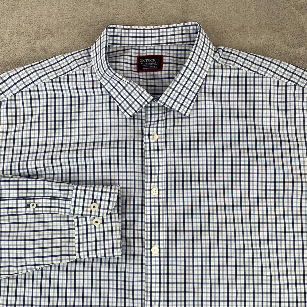 UNTUCKit Ruffino Shirt Men 3XLT Tall Blue Plaid Wrinkle Free Long Sleeve Preppy
